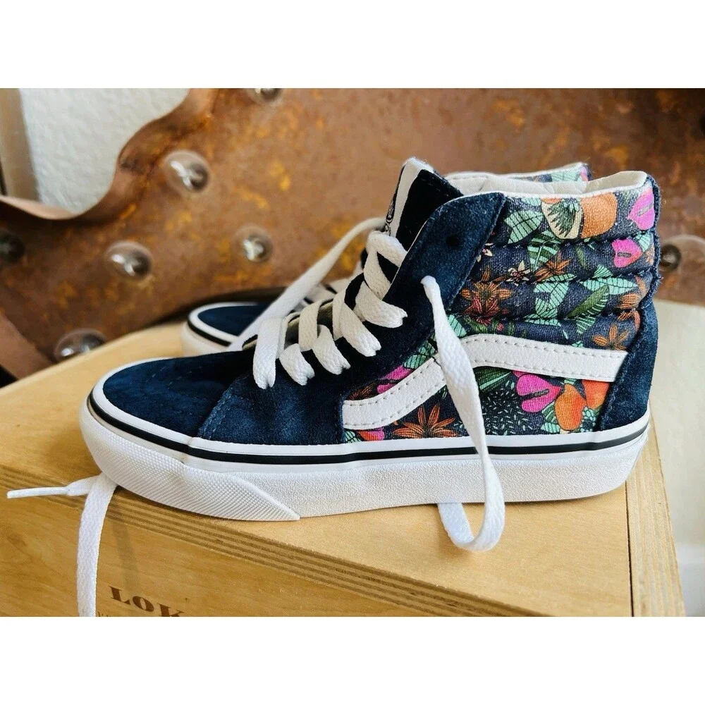 VANS Kids Sz 13 Multi Tropic Sk8 Hi-Top Sneakers Shoes Blue Suede Skate RARE